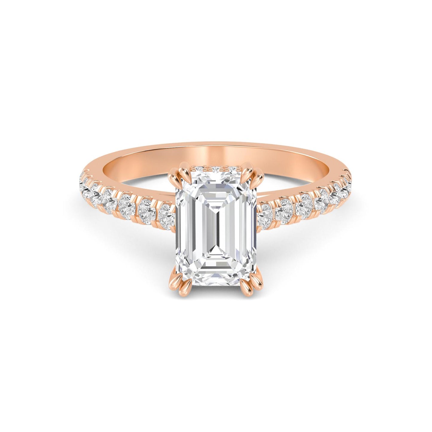 Diamond Engagement Ring with Pave Band - Emerald and Radiant