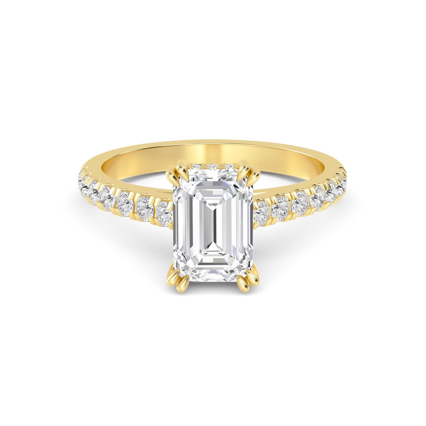 Diamond Engagement Ring with Pave Band - Emerald and Radiant