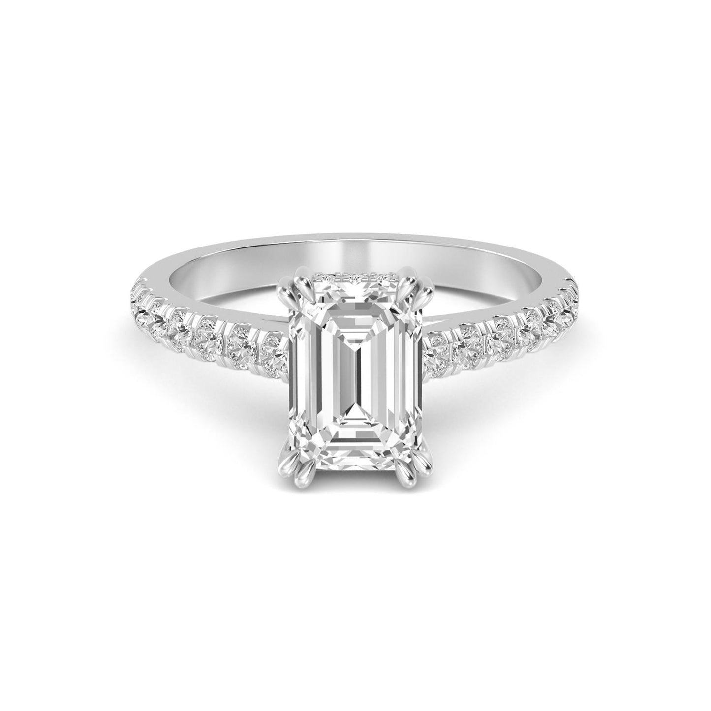 Diamond Engagement Ring with Pave Band - Emerald and Radiant