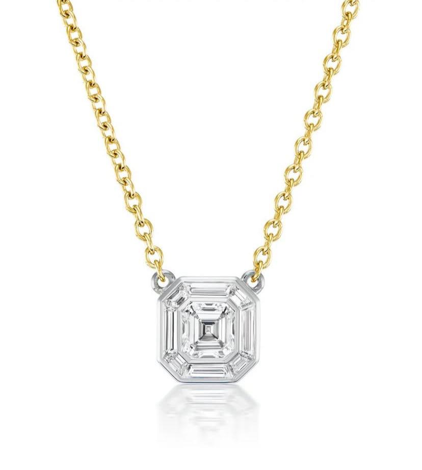 Asscher-Cut Diamond Bezel Solitaire Pendant