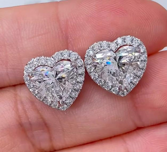 Heart-Shaped Diamond Halo Stud Earrings