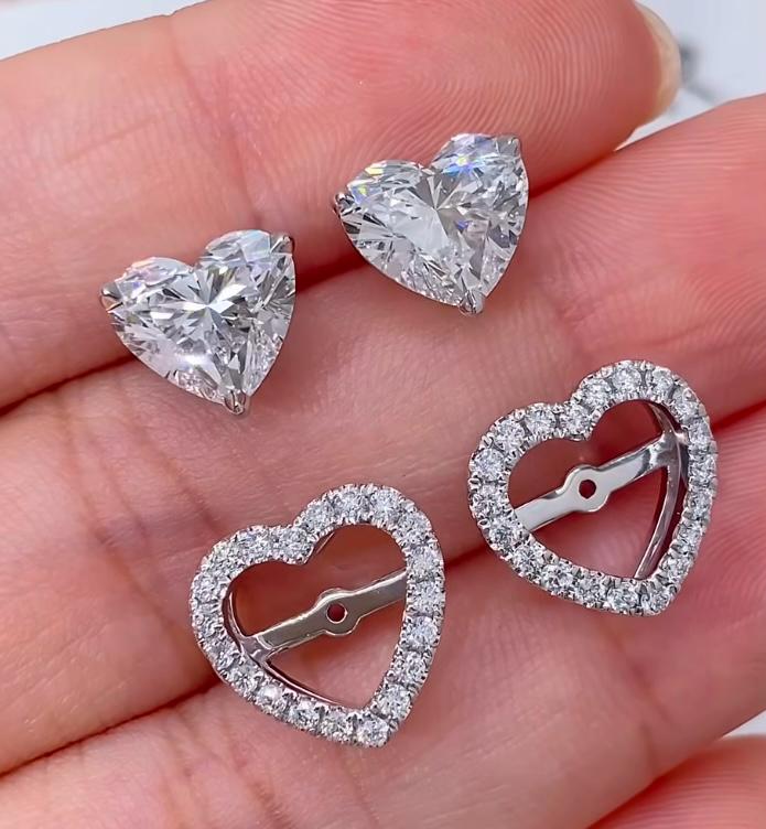 Heart-Shaped Diamond Halo Stud Earrings