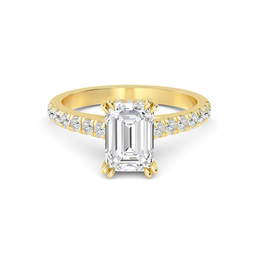 Diamond Engagement Ring with Pave Band - Emerald and Radiant