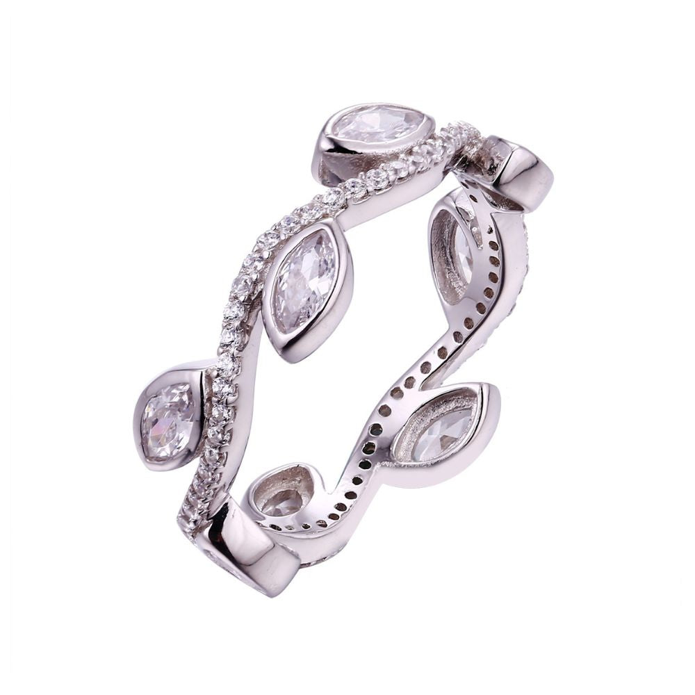 Marquise Cut Diamond Open Leaf Wrap Ring with Pavé Diamond Accent Band