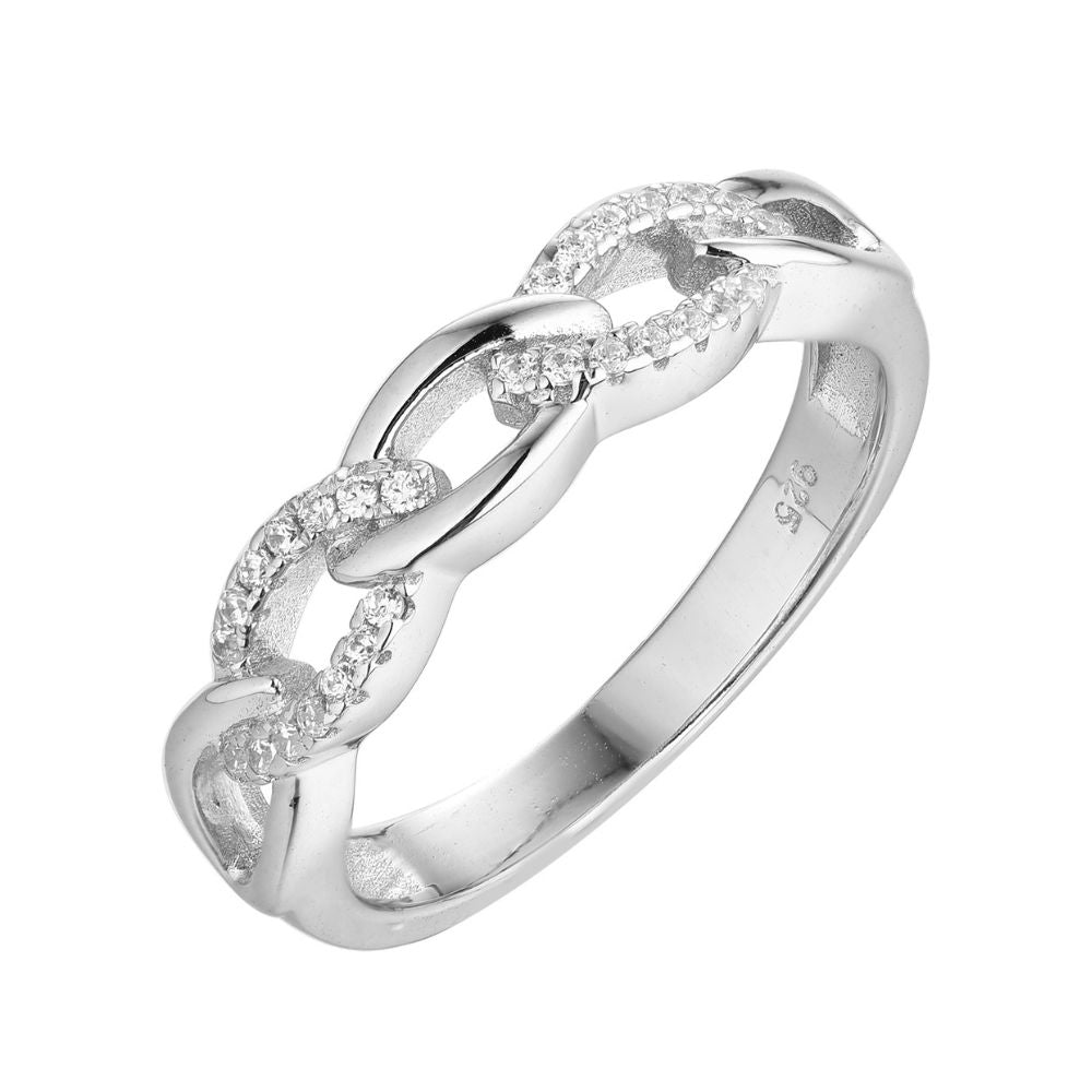 Interlocking Diamond Link Band Ring with Pavé Set Round Diamonds
