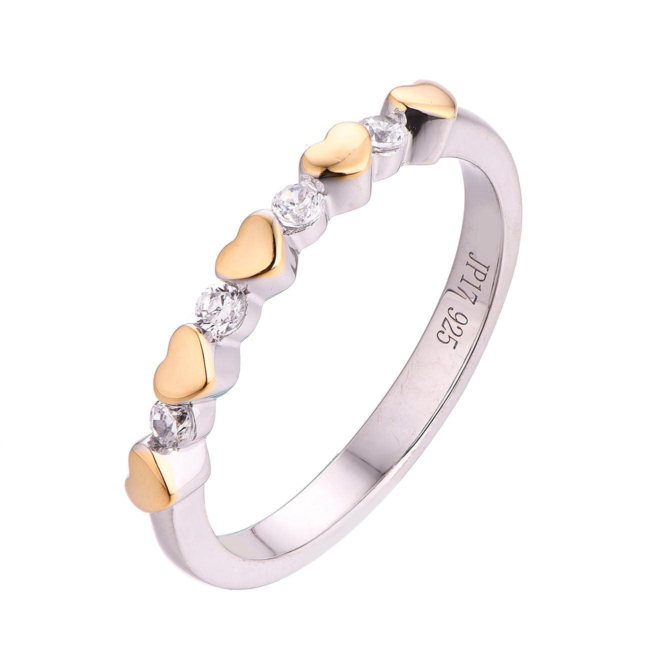 925 Sterling Silver Heart & CZ Band Ring | Two-Tone Romantic Stackable Ring