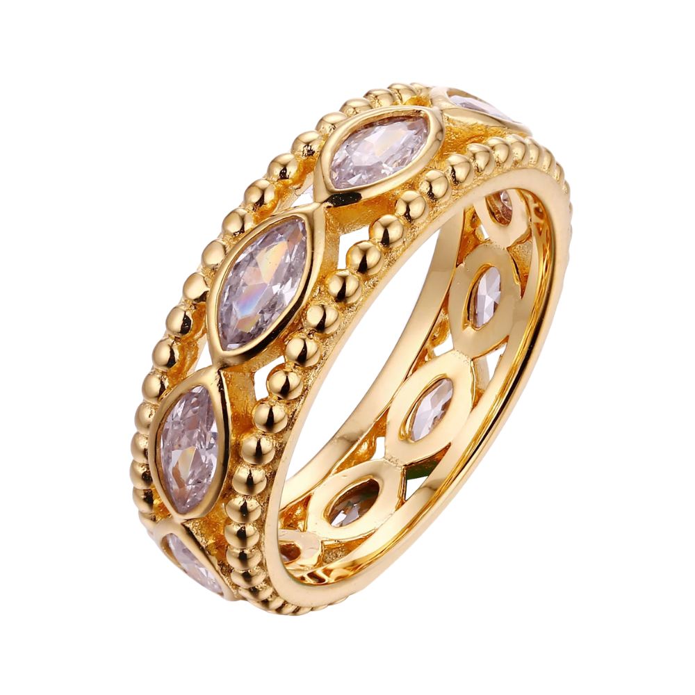 Marquise Bezel Set Diamond Eternity Band with Milgrain Beading