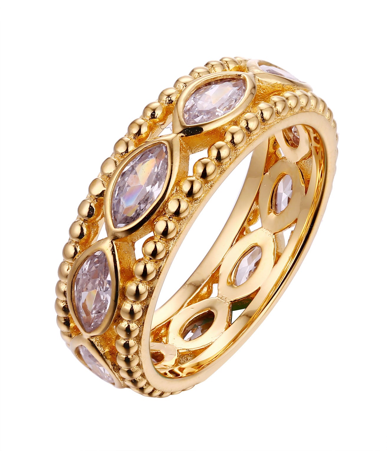Marquise Bezel Set Diamond Eternity Band with Milgrain Beading