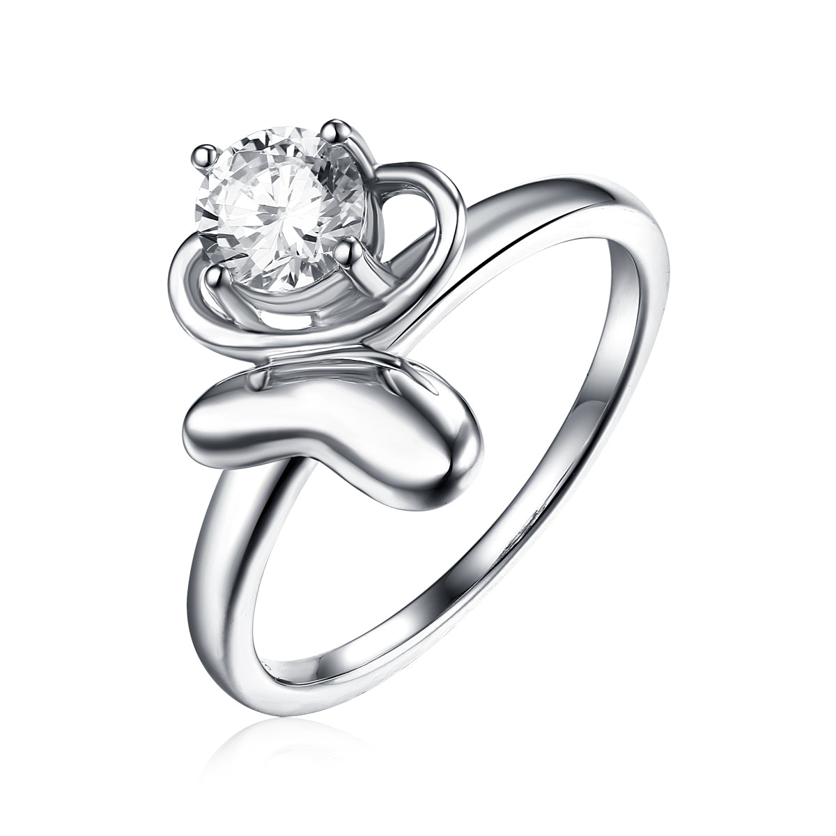 Elegant Heart-Inspired Diamond Solitaire Ring in Contemporary Open Design