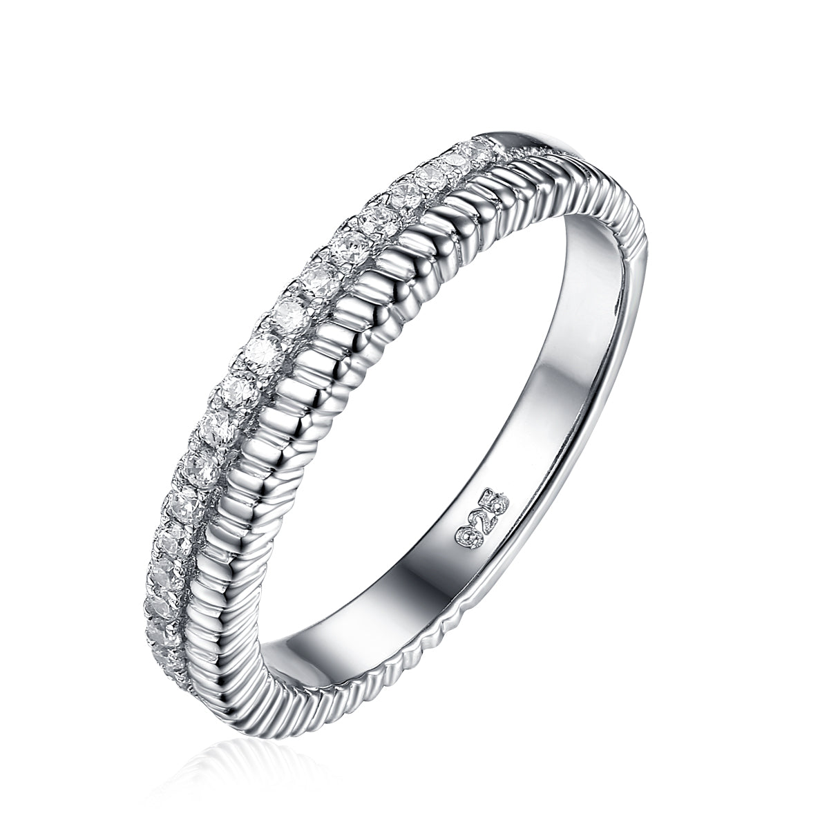 Radiant Diamond Pavé Ribbed Eternity Band Ring