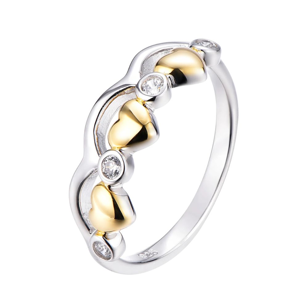 Two-Tone Heart Motif Diamond Accent Ring with Bezel Set Round Diamonds
