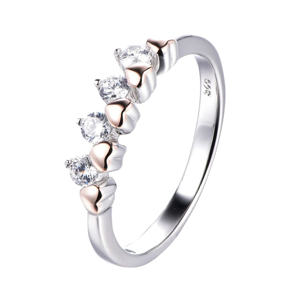 Romantic Rose Gold Heart Accent Band Ring with Brilliant Round-Cut Stones
