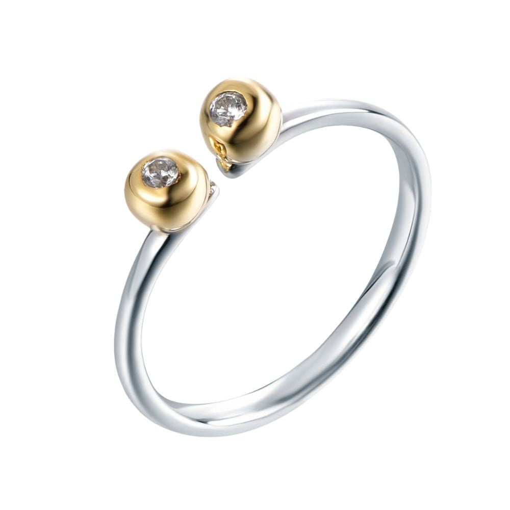 Modern Two-Tone Open Ring with Bezel-Set Crystal Accents