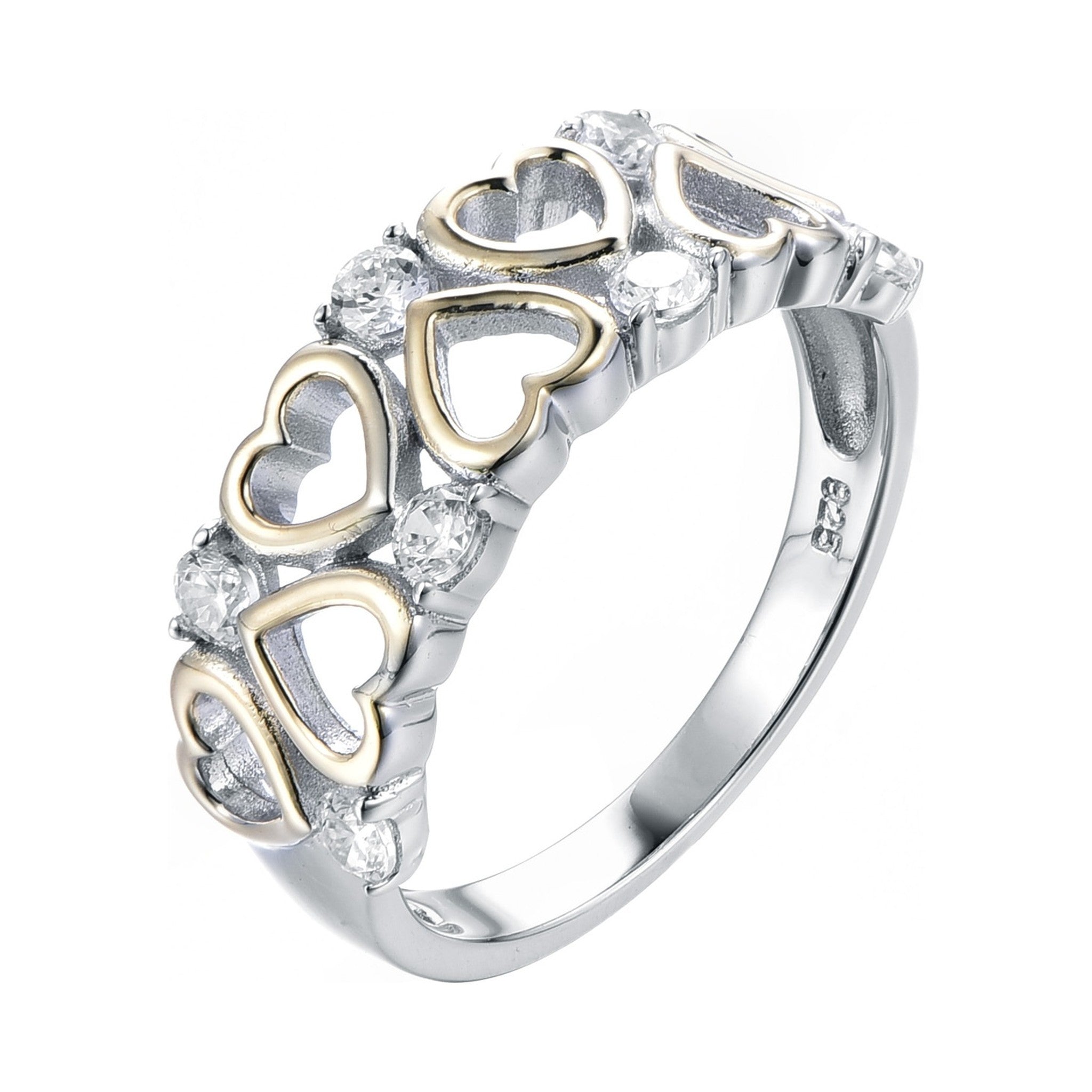 Two-Tone Open Heart Diamond Band Ring
