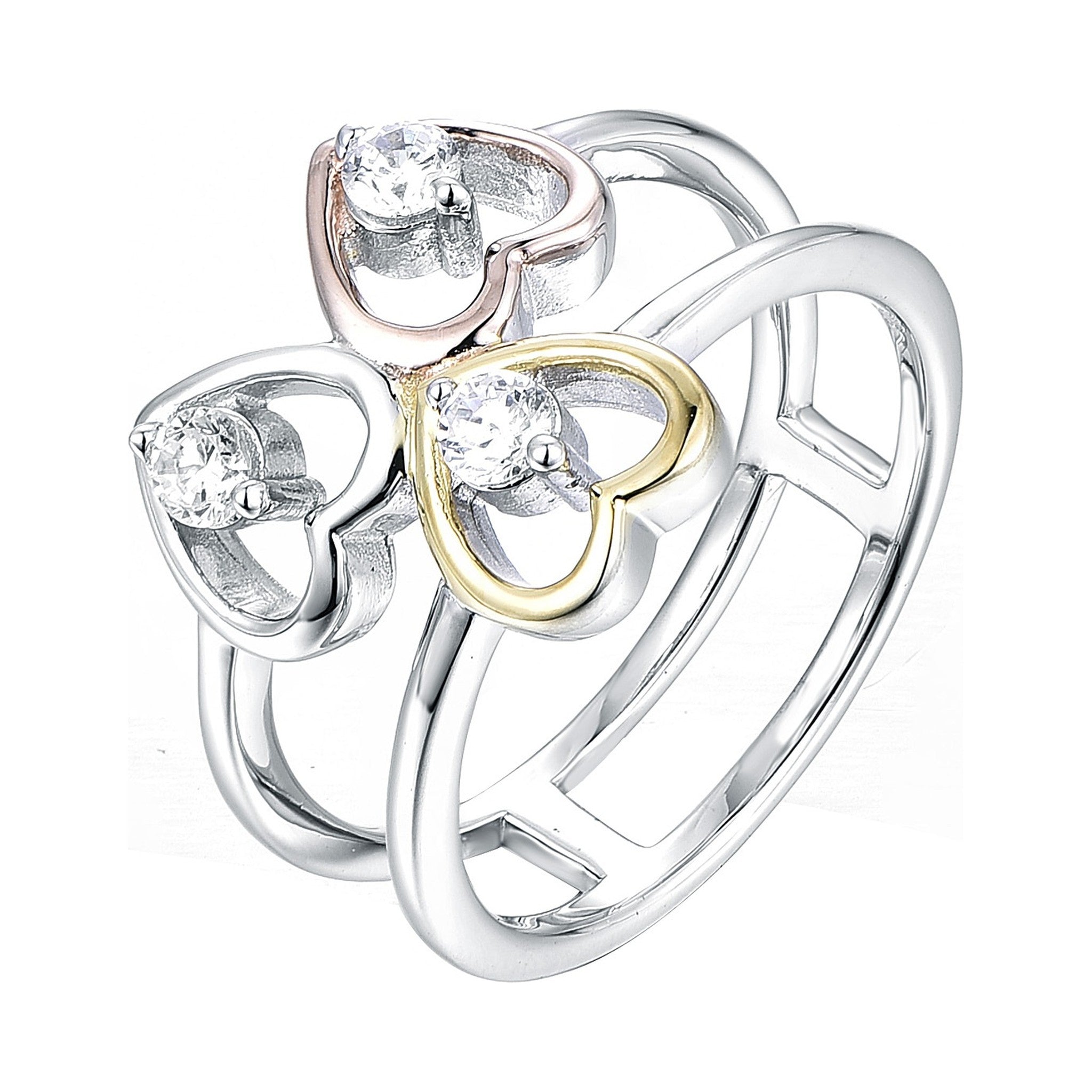 Tri-Color Triple Heart Diamond Ring