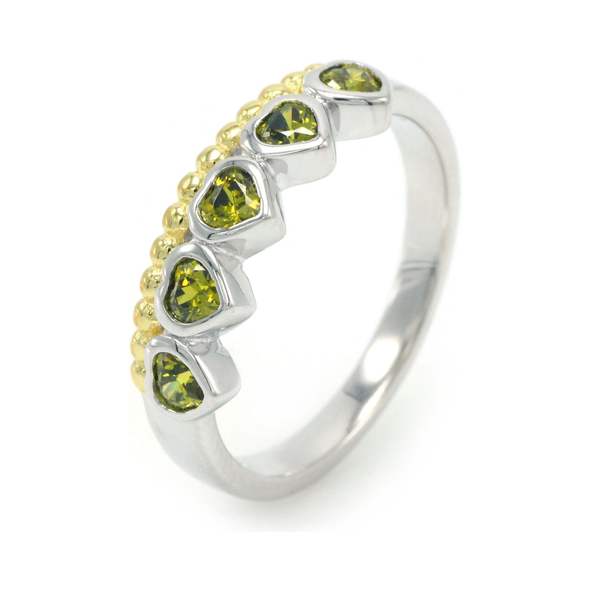 Heart-Cut Peridot & Beaded Two-Tone Band Ring