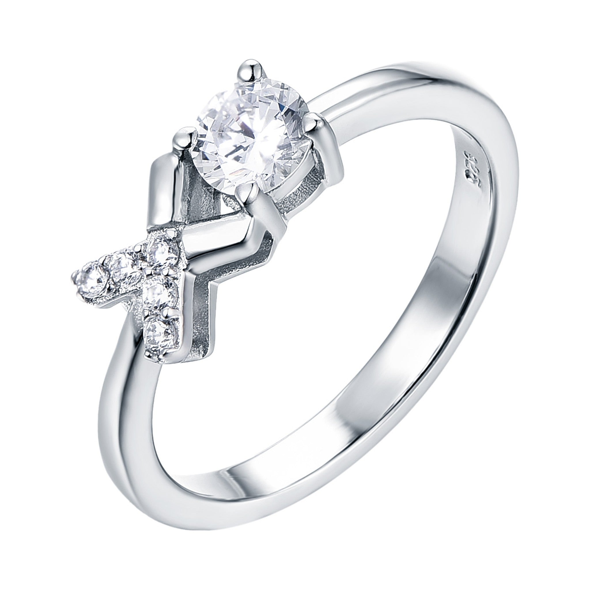 Sideways Cross Diamond Solitaire Ring