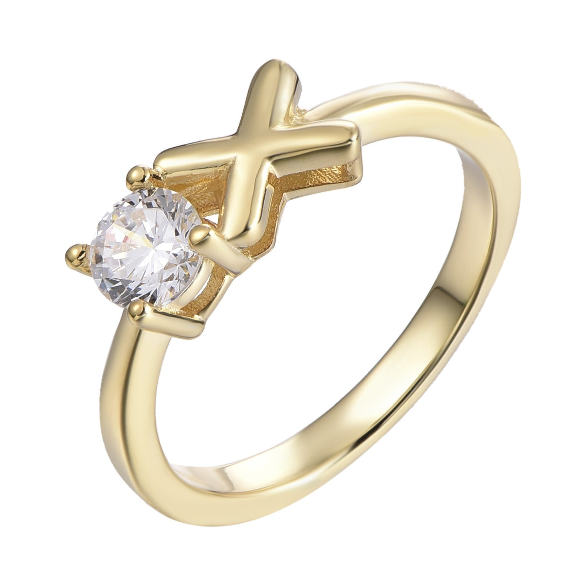 Gold Sideways Cross Diamond Solitaire Ring