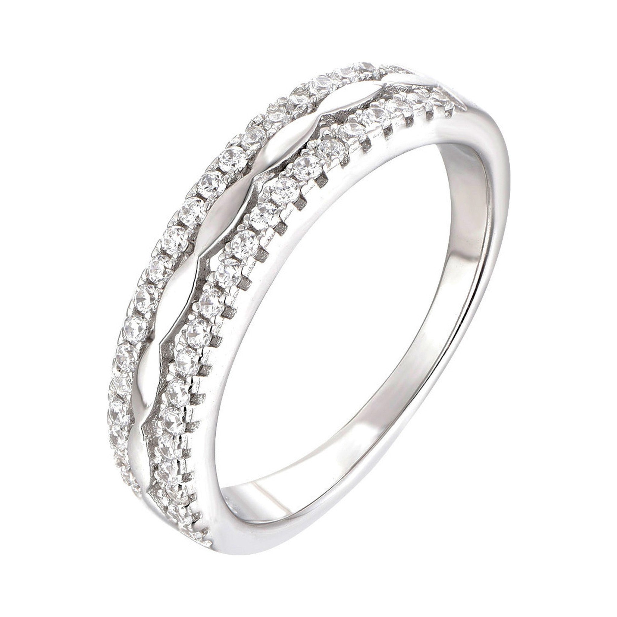 Twisted Double-Row Pavé Diamond Band Ring