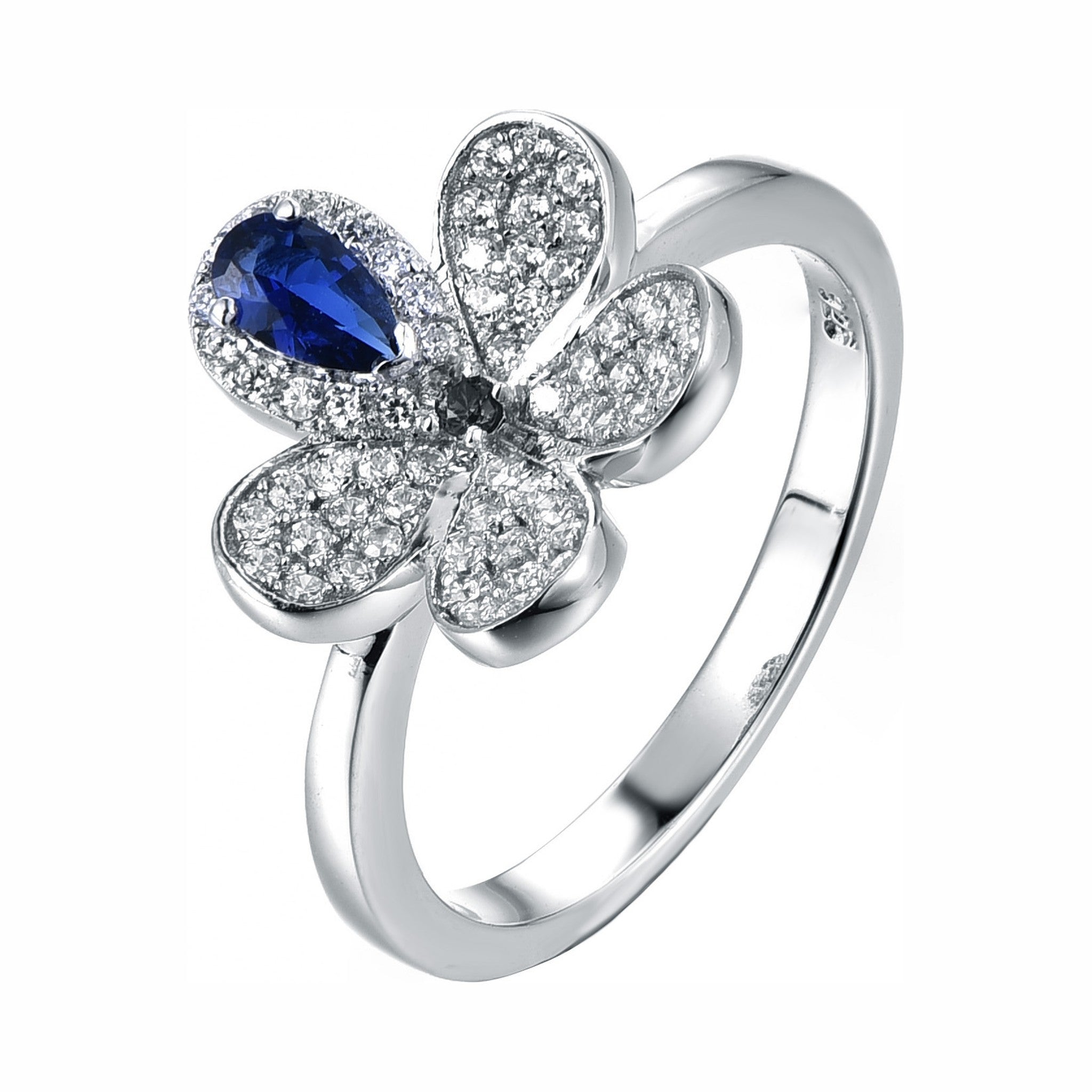 Blue Sapphire & Diamond Flower Ring