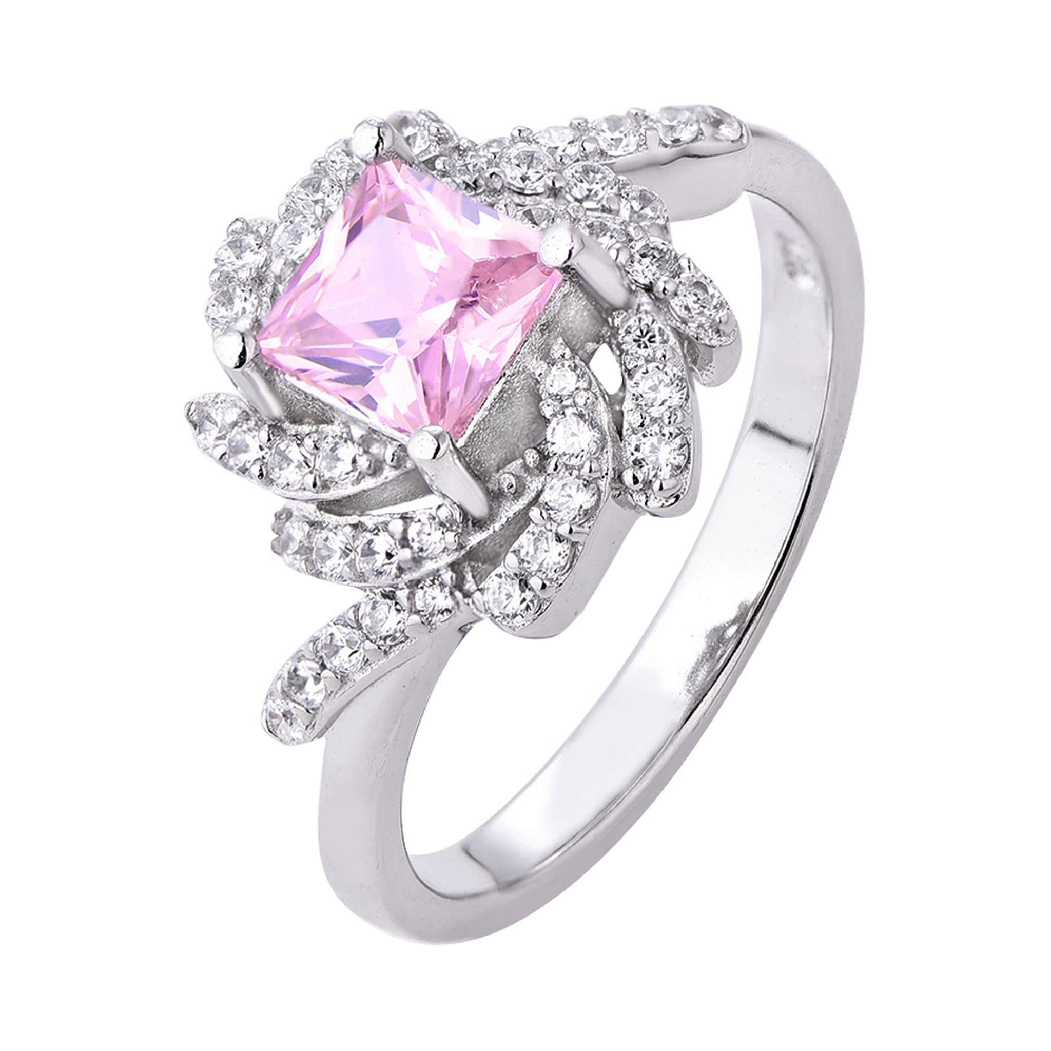 Pink Sapphire & Diamond Swirl Halo Ring