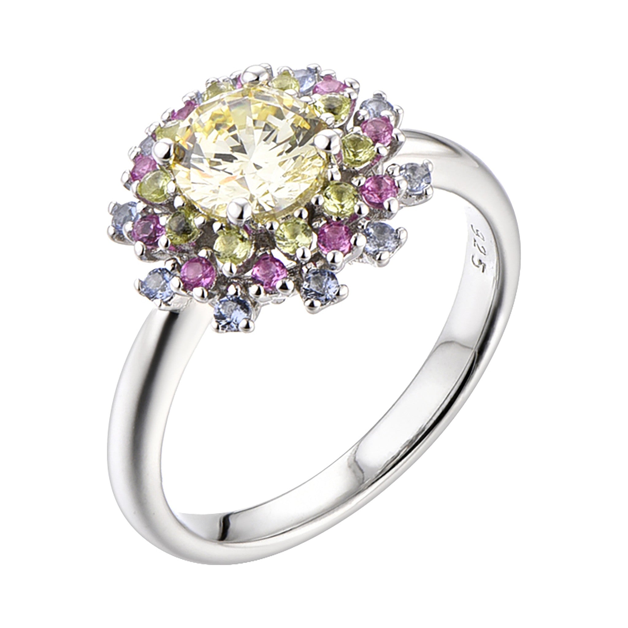 Canary & Multi-Color Sapphire Halo Cocktail Ring