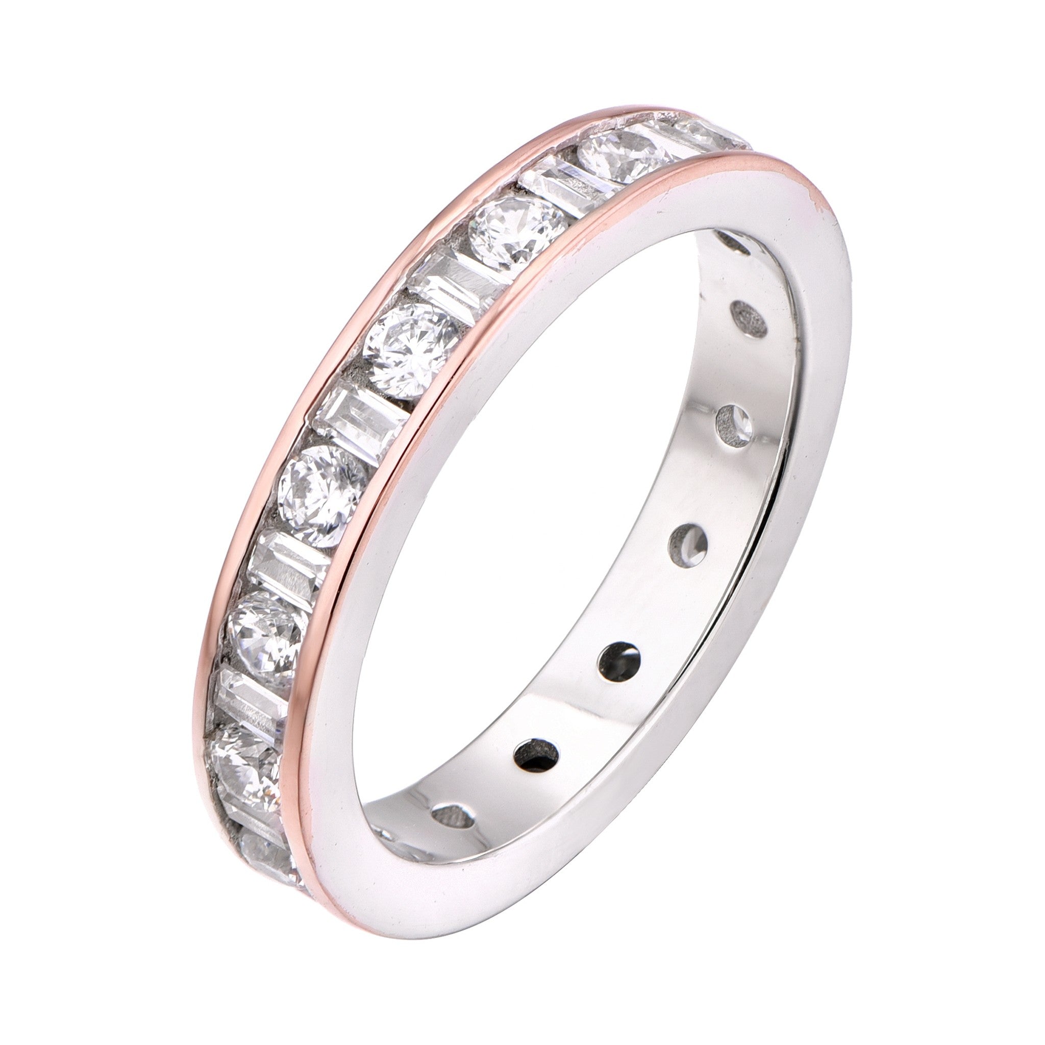 Two-Tone Round & Baguette Diamond Eternity Band
