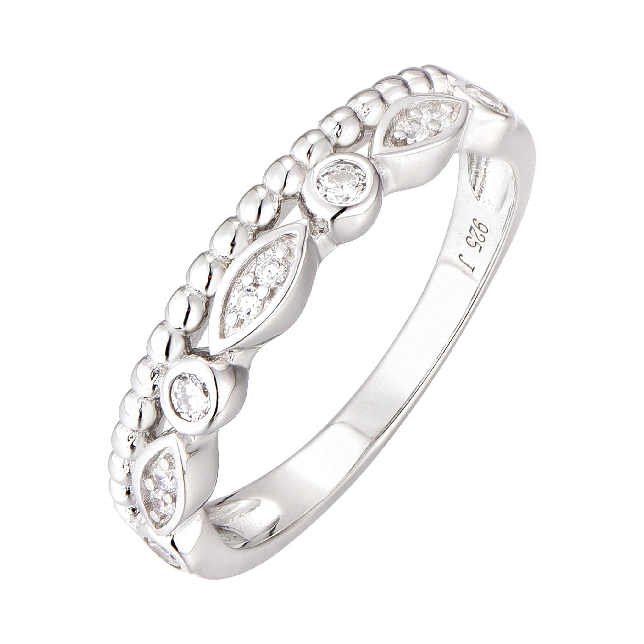 Vintage Beaded Marquise Diamond Band Ring