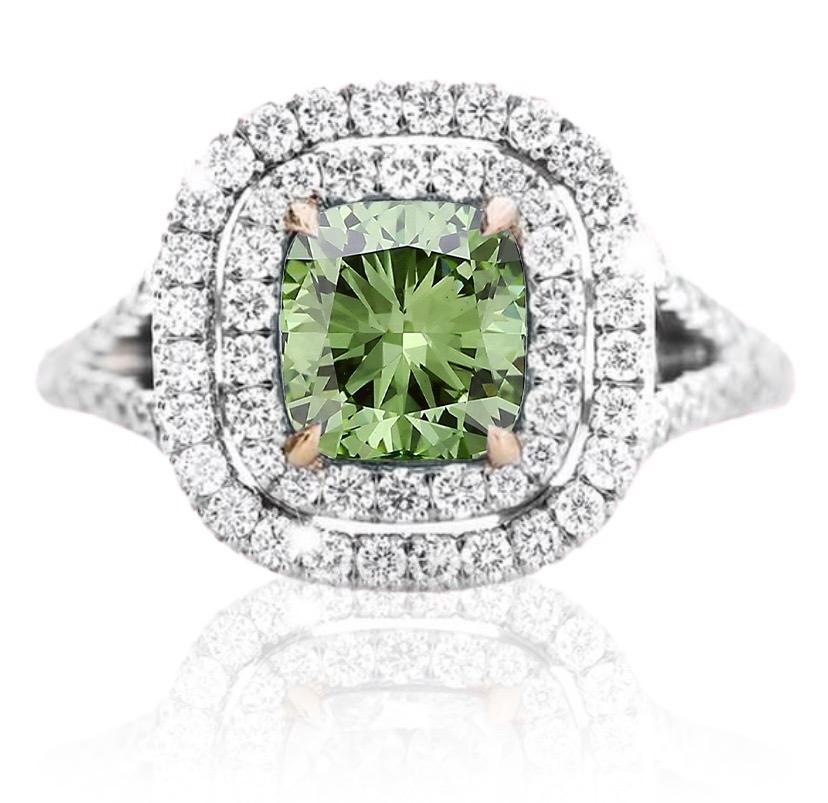 Cushion Cut Fancy Color Diamond Double Halo Ring
