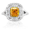 Cushion Cut Fancy Color Sunburst Yellow Diamond Double Halo Ring