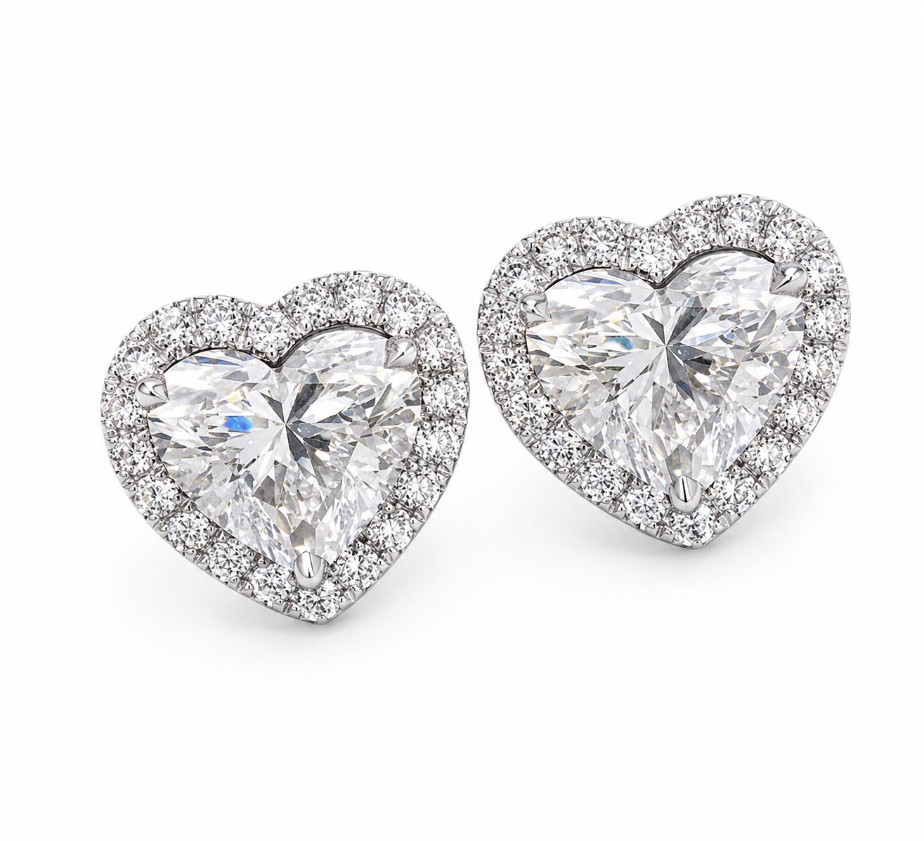Heart-Shaped Diamond Halo Stud Earrings