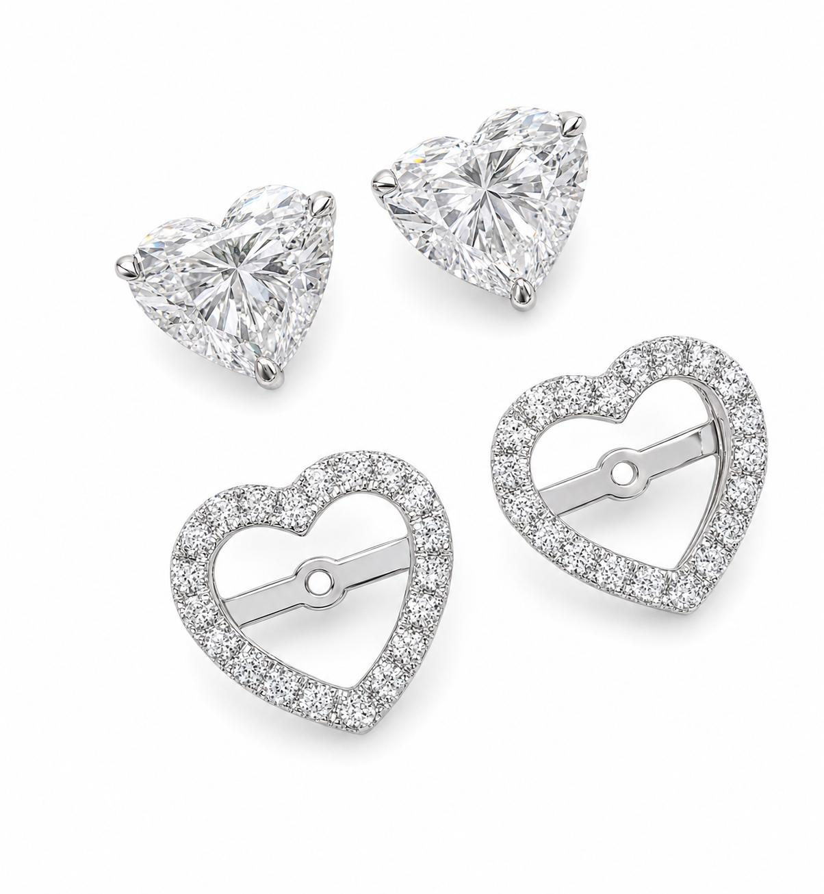 Heart-Shaped Diamond Halo Stud Earrings