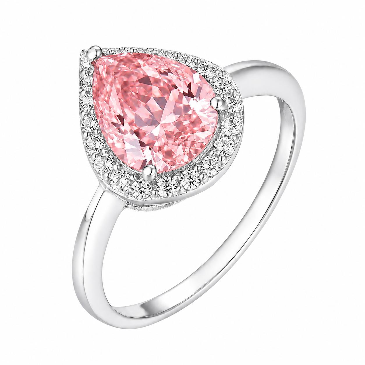 Pear Cut Pink Diamond Halo Ring in White Gold