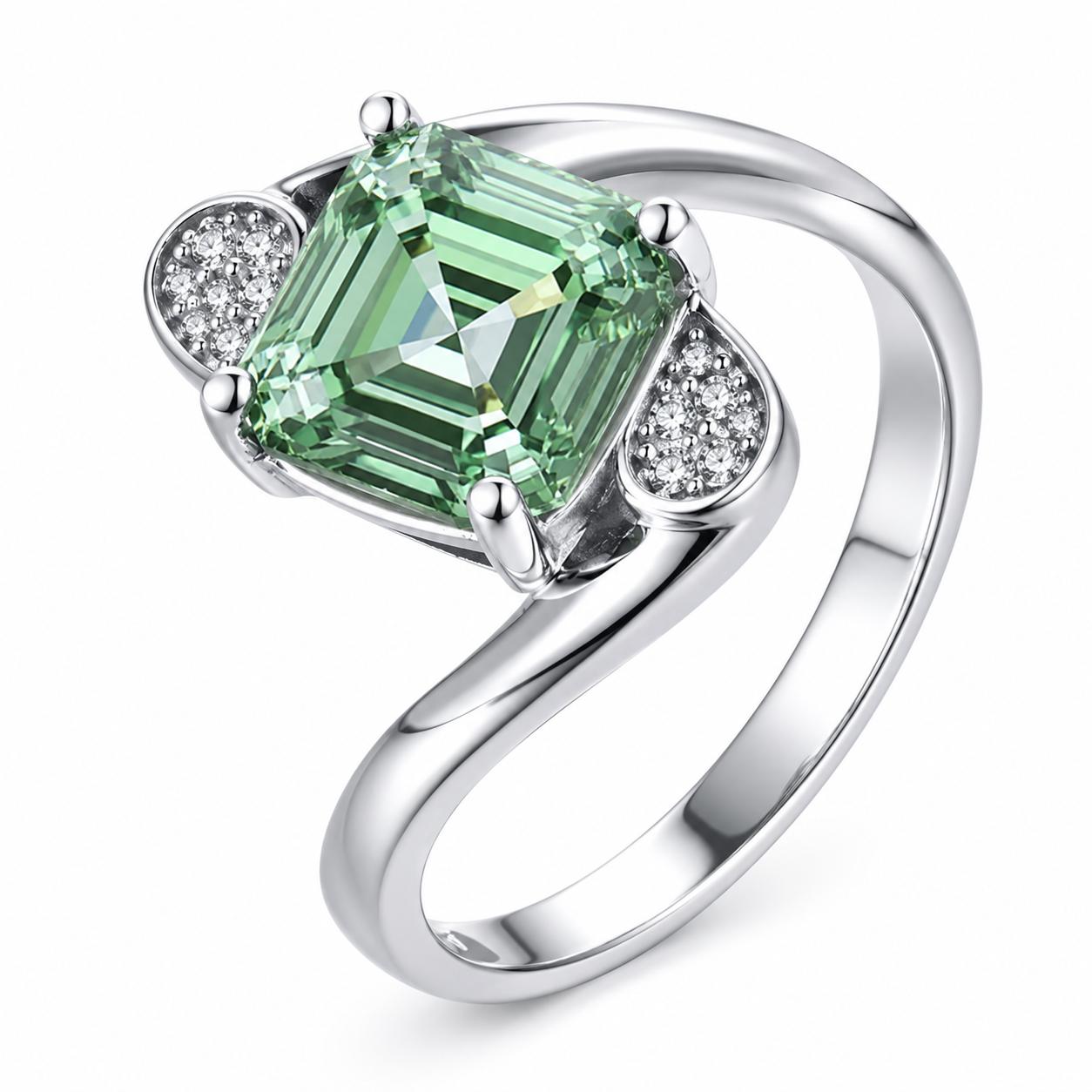 Princess Cut Green Diamond and Diamond Three-Stone Ring in Contemporary Twist Setting
