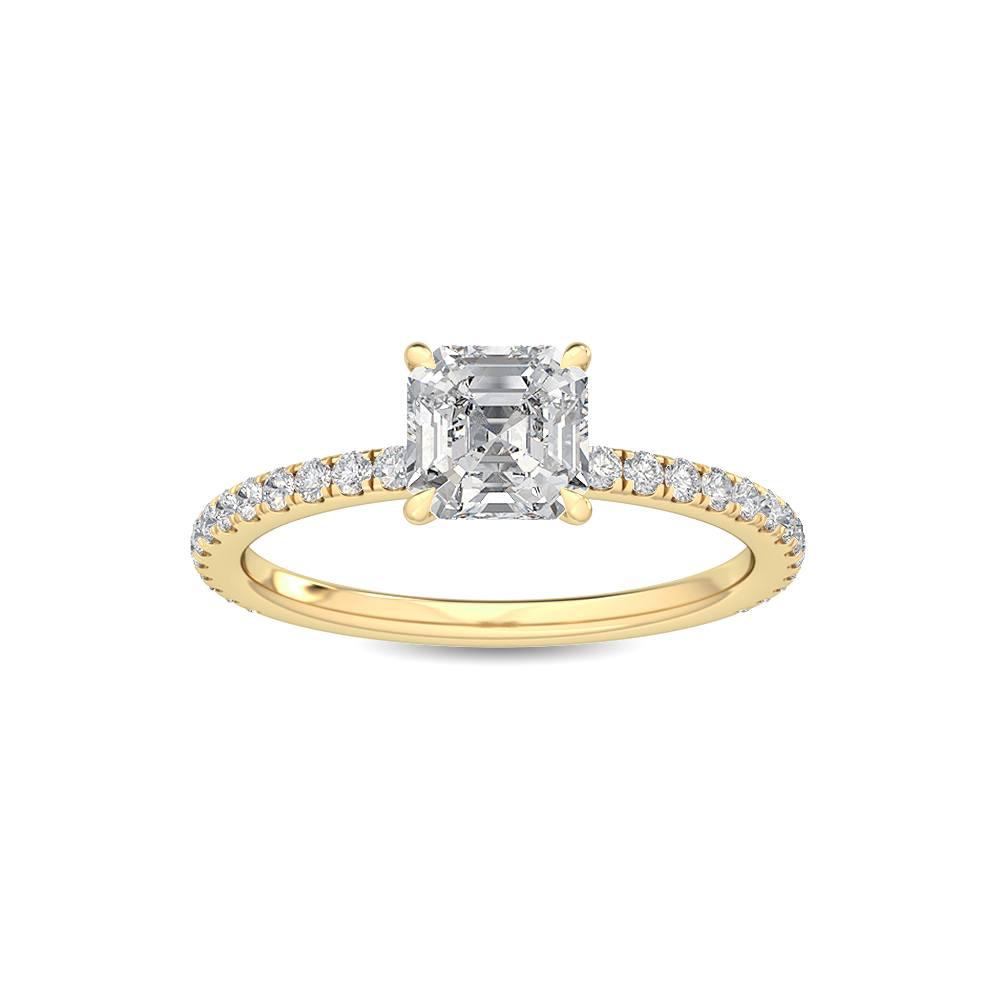 Diamond Engagement Ring with Pave Band - Asscher, Round & Marquise